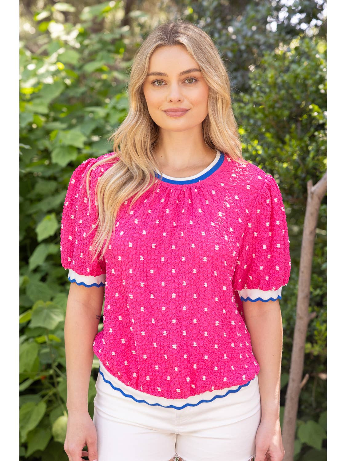 PINK WAVY BAND DETAIL CRINKLE DETAILED TOP