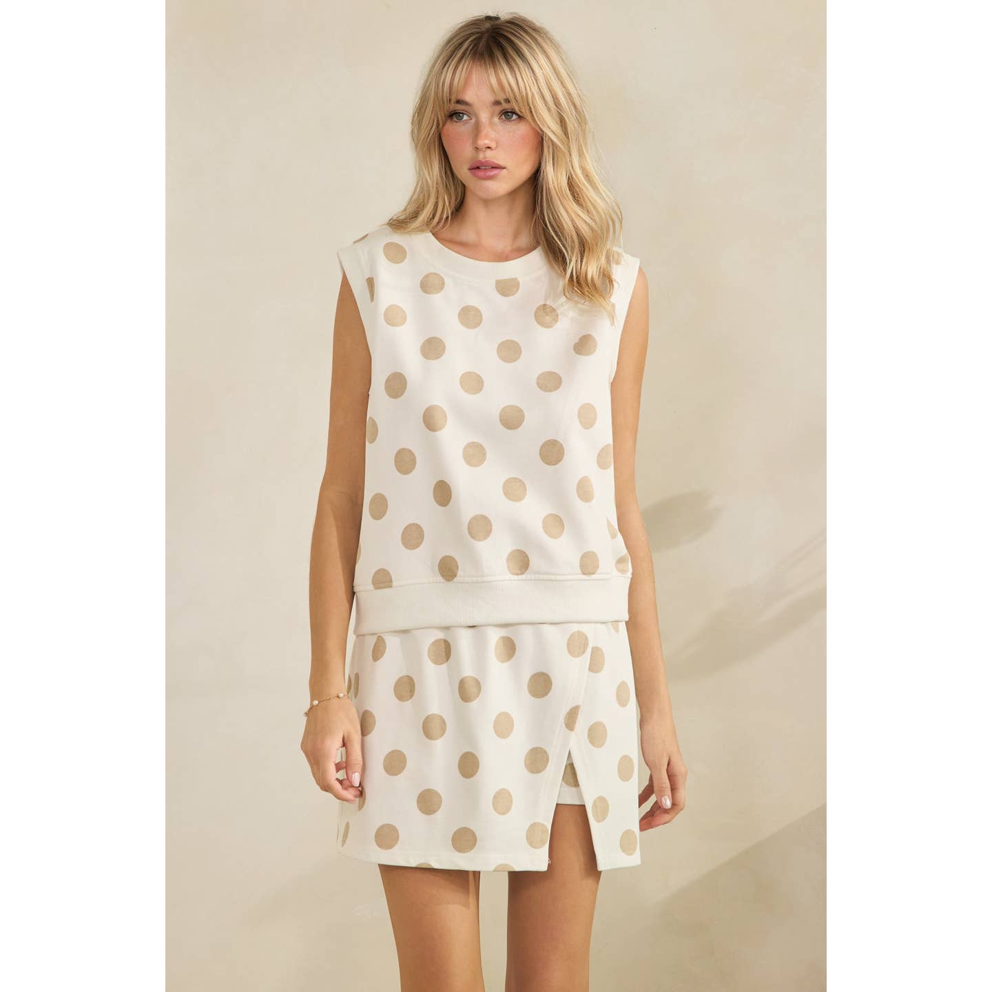 TAUPE POLKA DOT 2PC SKORT SET