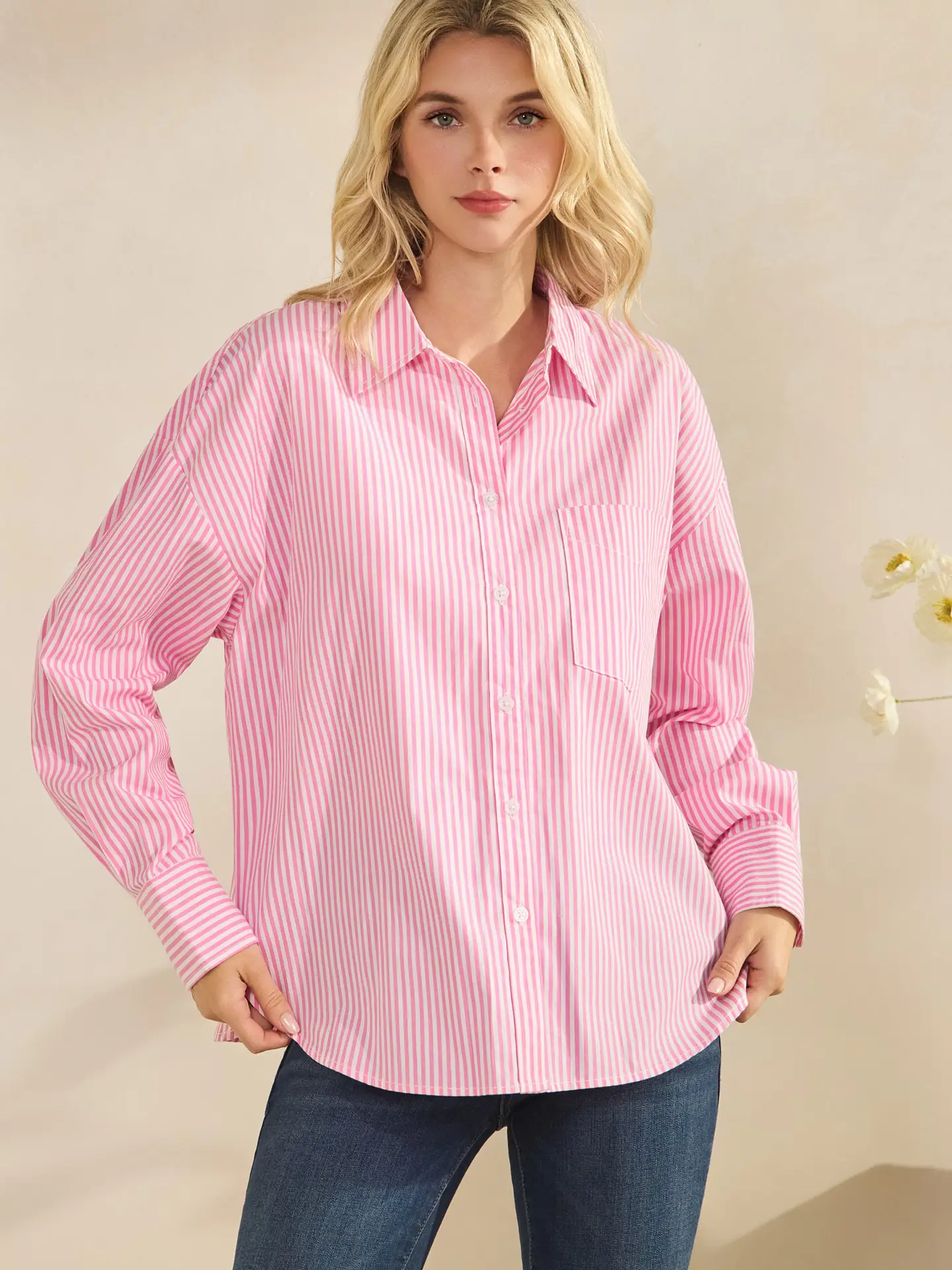 STRIPE BUTTON UP SHIRT WITH LEFT CHEST POCKET
