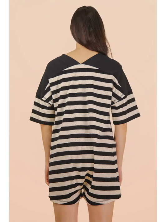 BLACK & OAT STRIPED CASUAL KNIT ROMPER