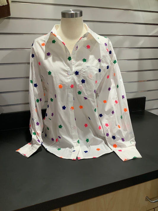 EMBROIDERED CONFETTI FLOWER LONG SLEEVE BLOUSE
