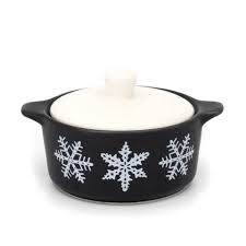 PYREX-INSPIRED BLACK SNOWFLAKE CASSEROLE CERAMIC TRINKET BOX