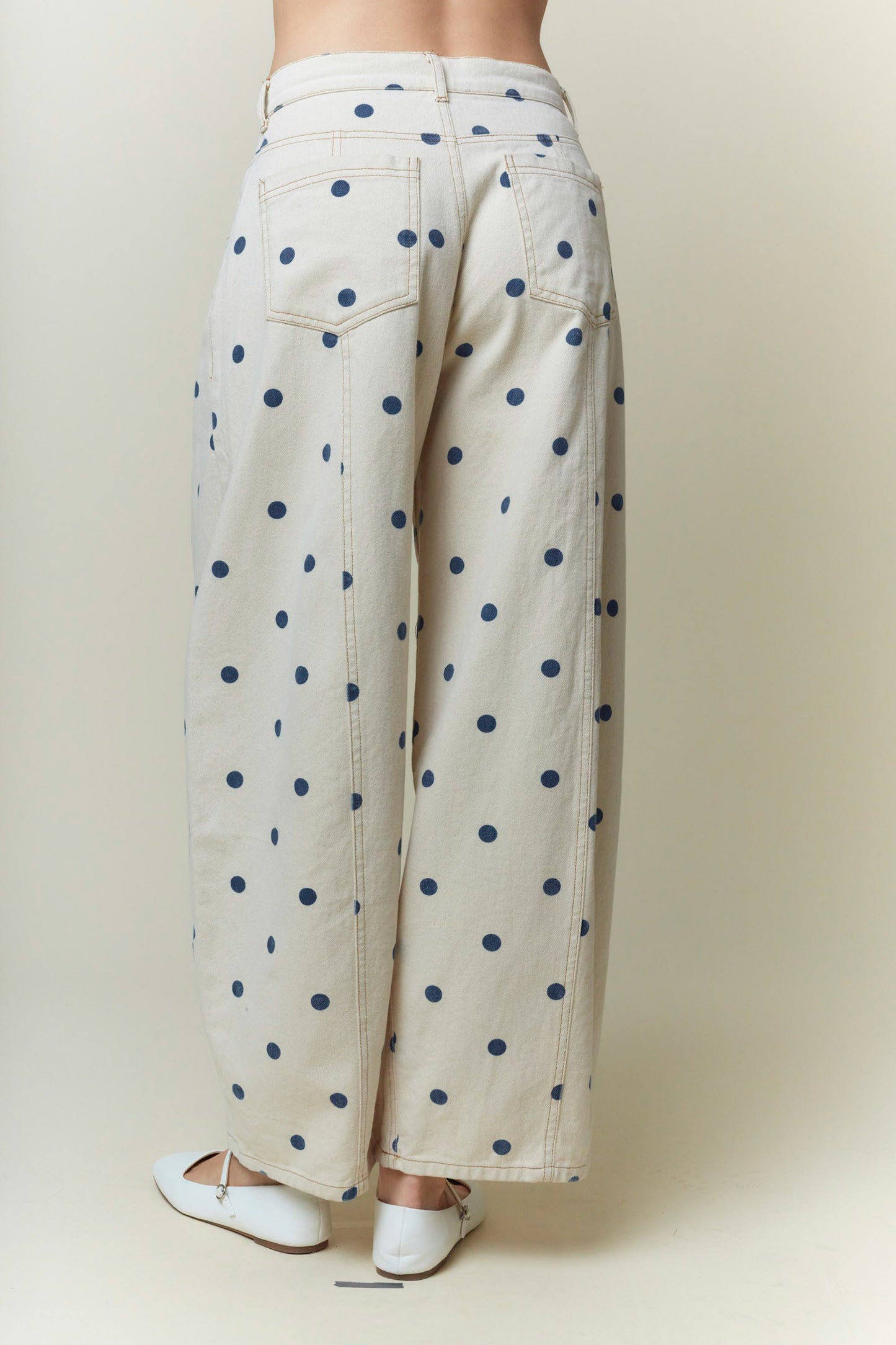 POLKA DOT WIDE LEG PANTS - NAVY
