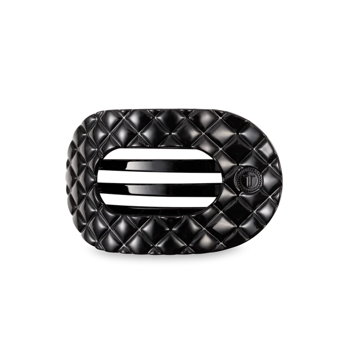 TELETIES JET BLACK QUILTED MEDIUM FLAT ROUND HAIR CLIP