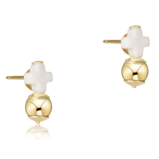 Signature Cross Small Off-White Stud - Classic Gold
