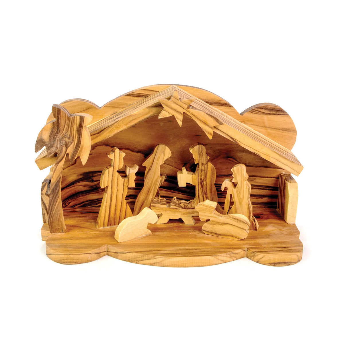OLIVE WOOD 3D NATIVITY WITH MAGI