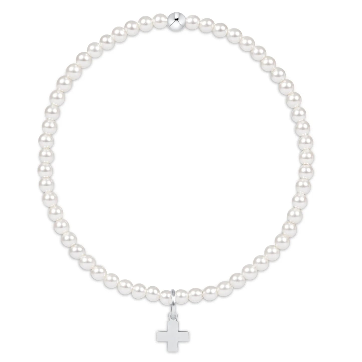CLASSIC PEARL 3MM BEAD BRACELET - SIGNATURE CROSS STERLING CHARM
