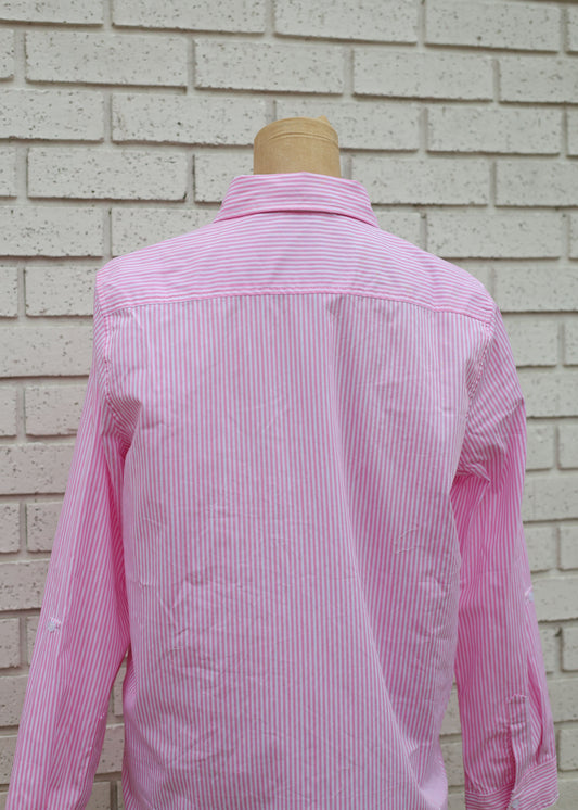 LT PINK STRIPE BUTTON DOWN UTILITY SHIRT