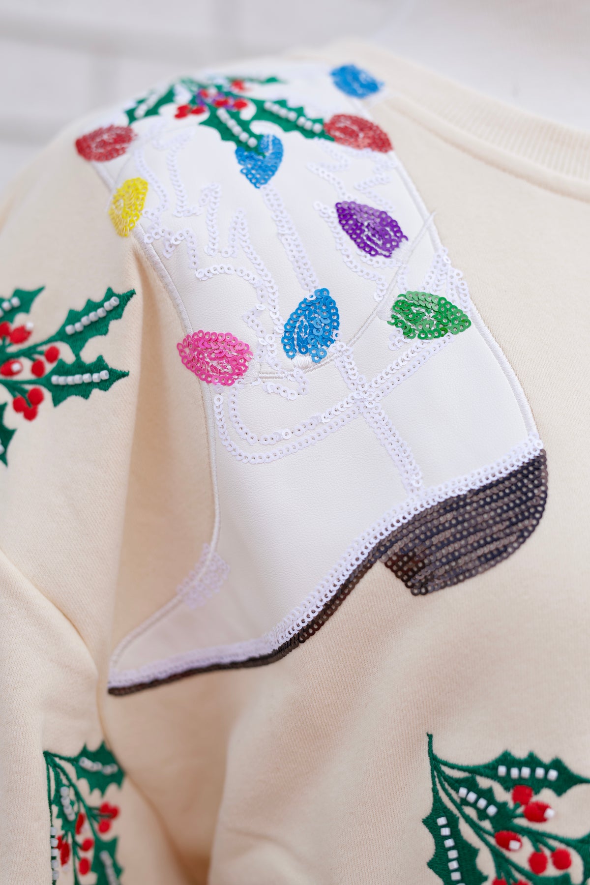BEIGE MULTI CHRISTMAS COWBOY BOOTS SWEATSHIRT