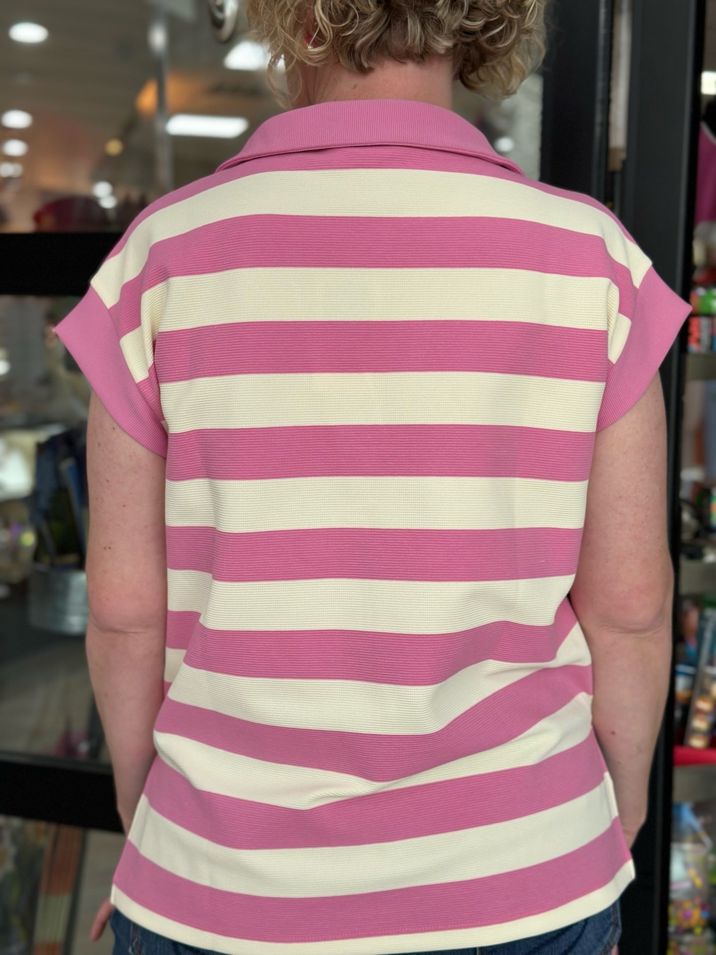 Pink & Ivory Striped Shirt with Collar