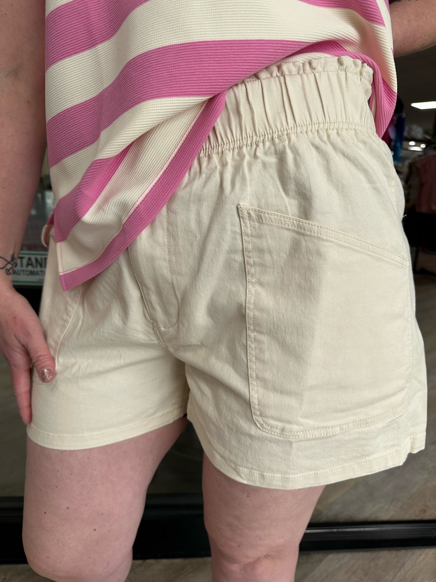 Cream PaperBag-Waist Shorts