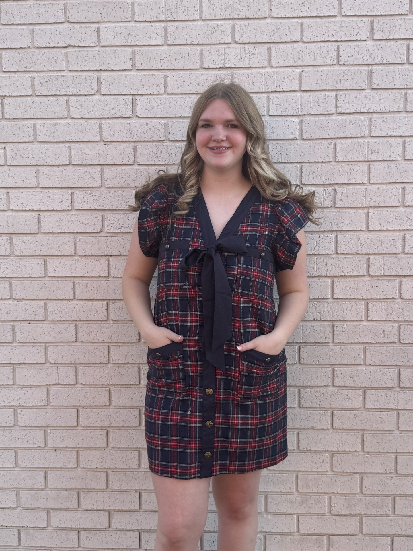 Navy and red plaid dress best sale