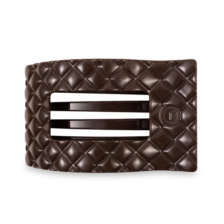 TELETIES TRULY TAUPE QUILTED LARGE FLAT RECTANGLE HAIR CLIP