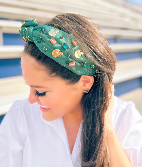 Football Headband w/ Crystals & Charms - Green