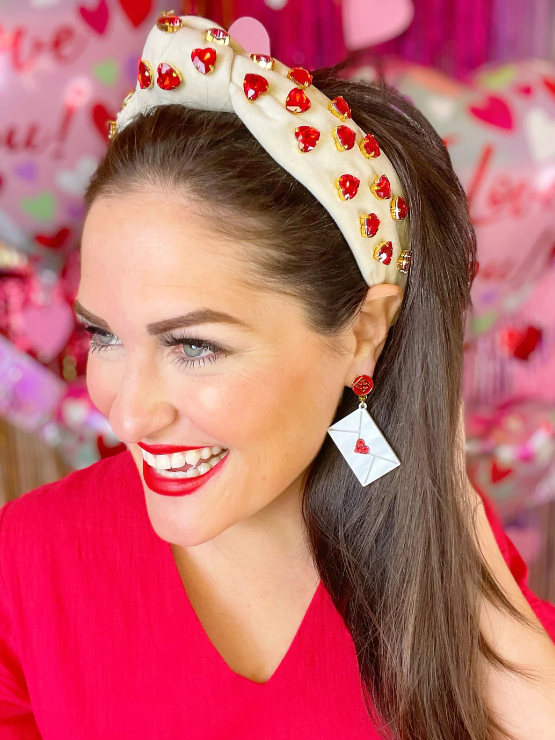 Ivory Velvet Headband w/ Red Crystal Hearts - Pharm Favorites by Economy Pharmacy