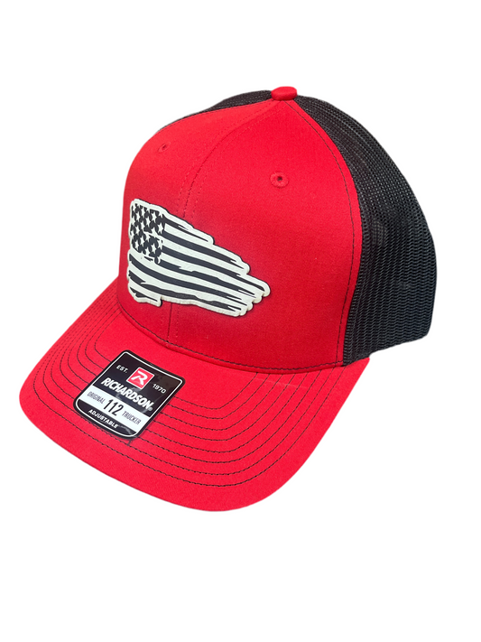 RED & BLACK HAT WITH WHITE FLAG PATCH
