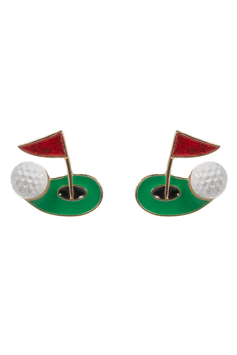 GAME DAY GOLF BALL AND FLAG ENAMEL POST EARRINGS