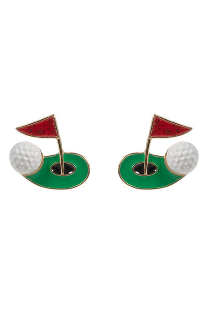GAME DAY GOLF BALL AND FLAG ENAMEL POST EARRINGS