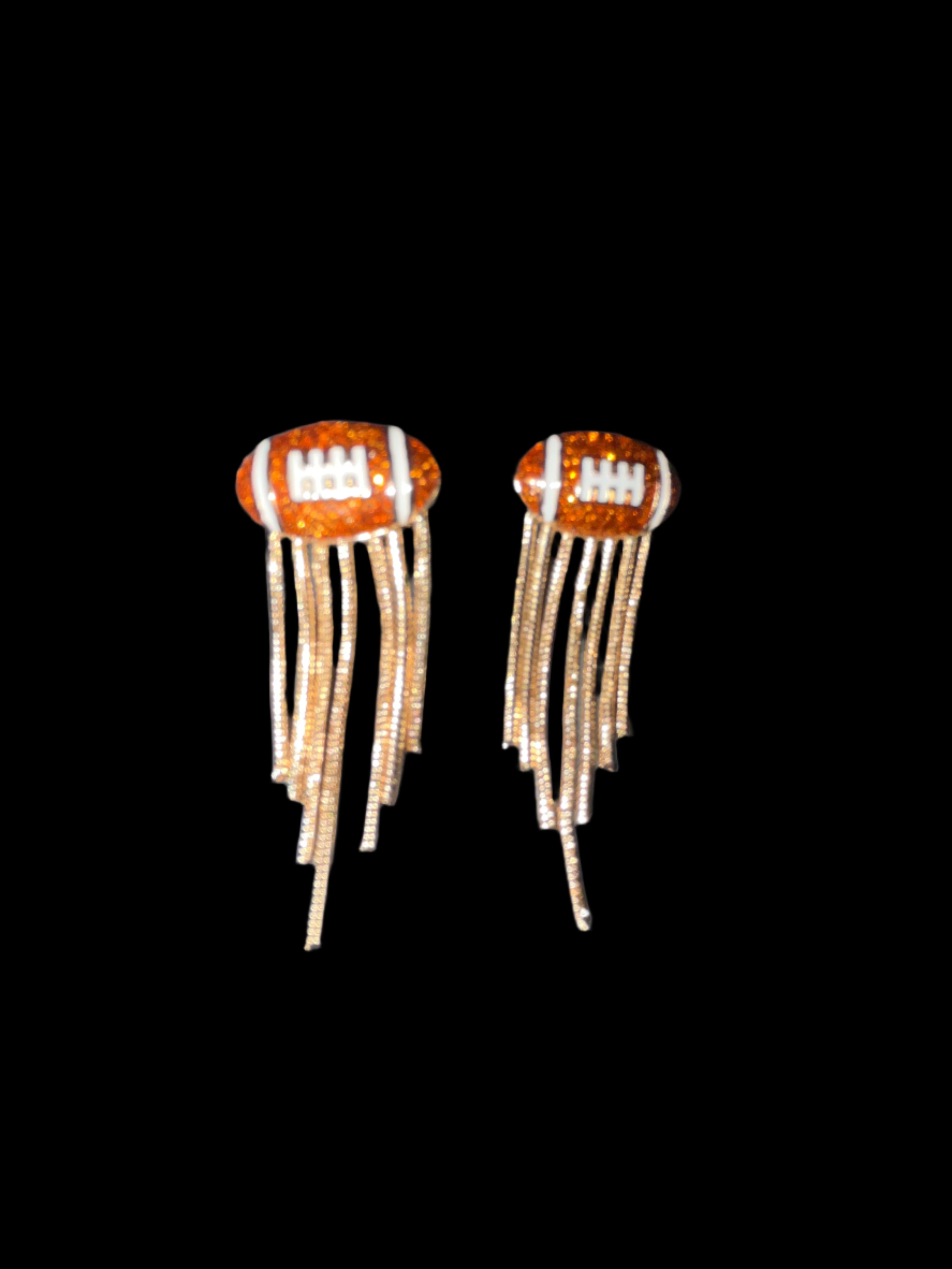 GLITTER FOOTBALLS WITH CHAIN FRINGE EARRINGS