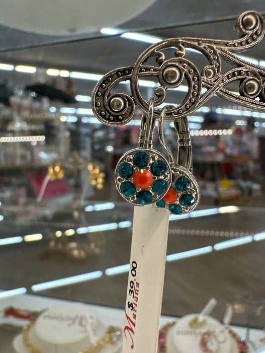 MARIANA SILVER EARRINGS W/ BLU AND ORANGE CRYSTALS