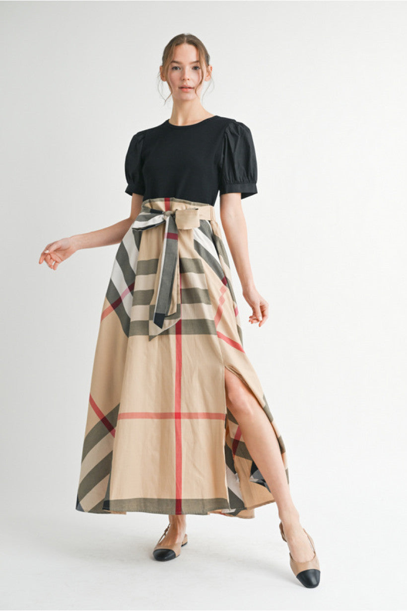 PLAID TAUPE DRESS