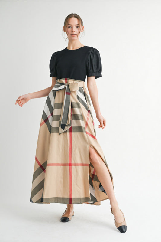 PLAID TAUPE DRESS