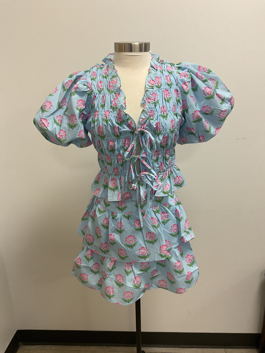 BLUE WITH PINK FLOWERS 2 PC. SKIRT SET