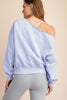 FRENCH TERRY FLEECE OFF THE SHOULDER TOP - IRIS