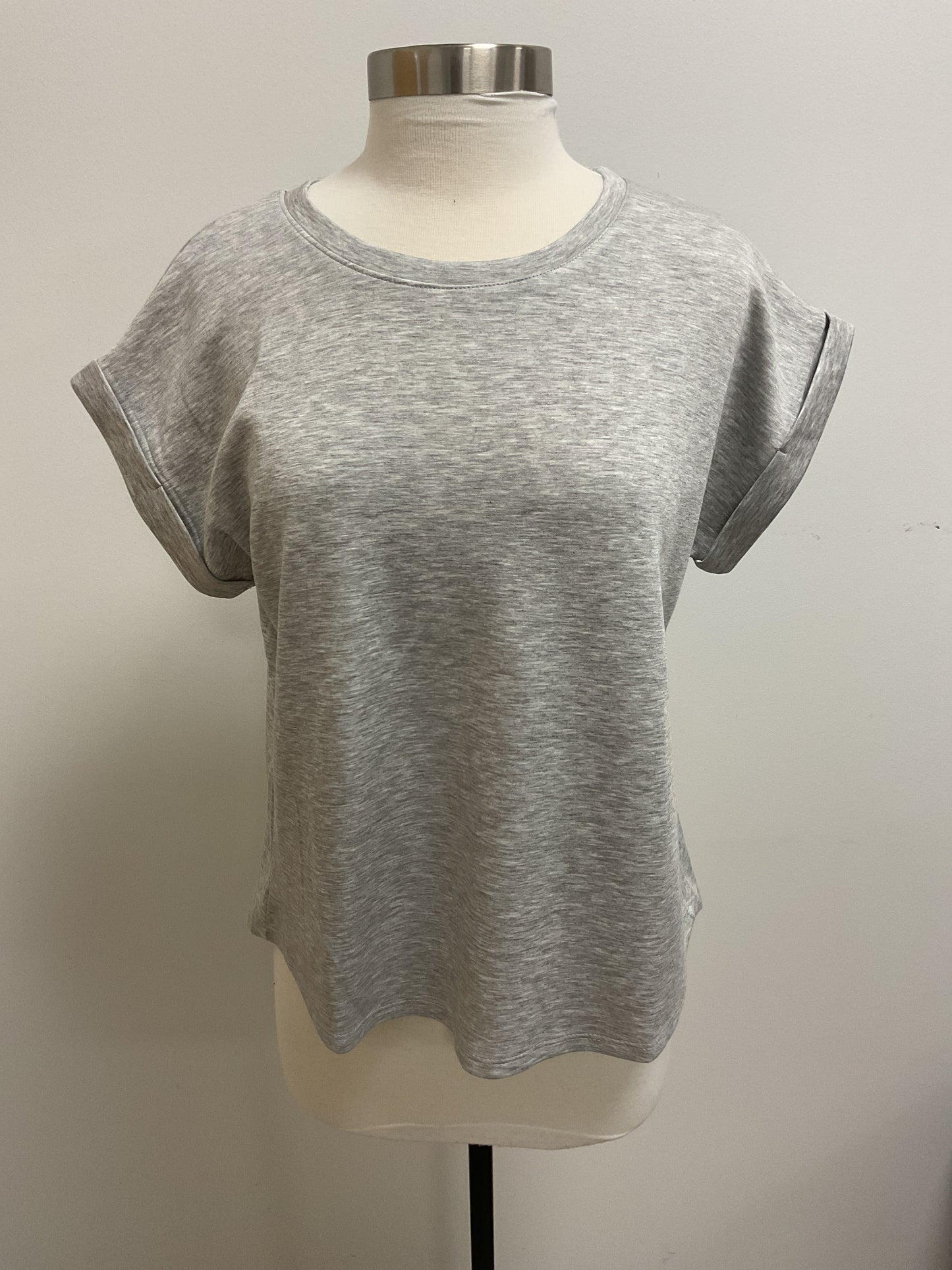 HEATHER GREY TECHNO SUAVE CUFF SLEEVE TEE