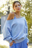FRENCH TERRY FLEECE OFF THE SHOULDER TOP - IRIS