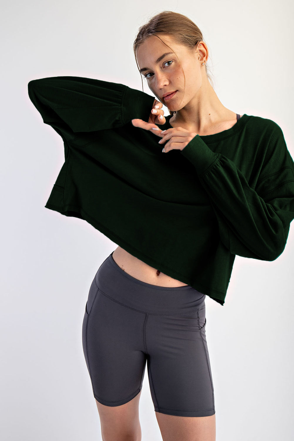 REGENCY GREEN SLUB OPEN BACK LONG SLEEVE TOP