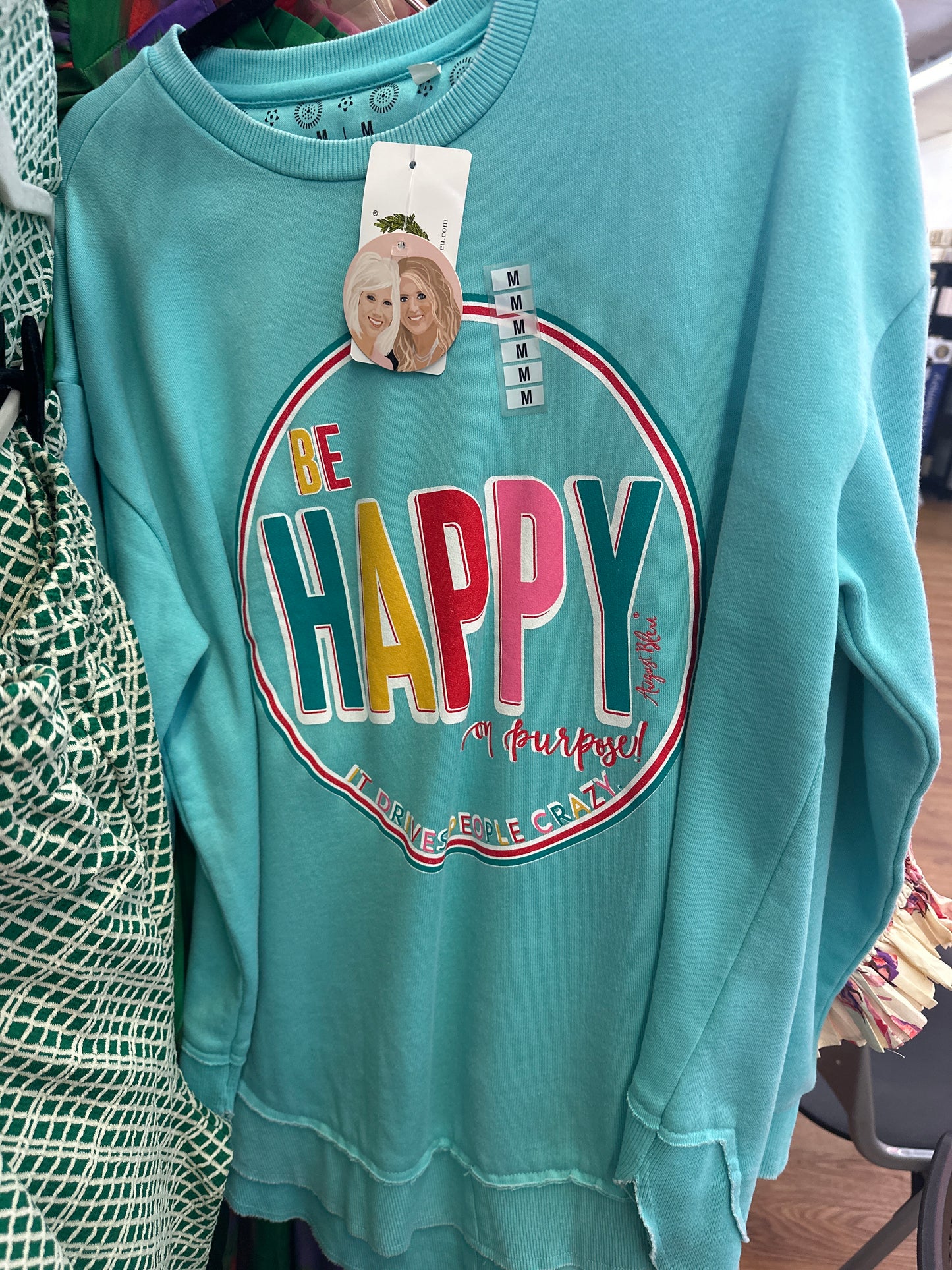 BE HAPPY COLORFUL SWEATSHIRT - MINT - M