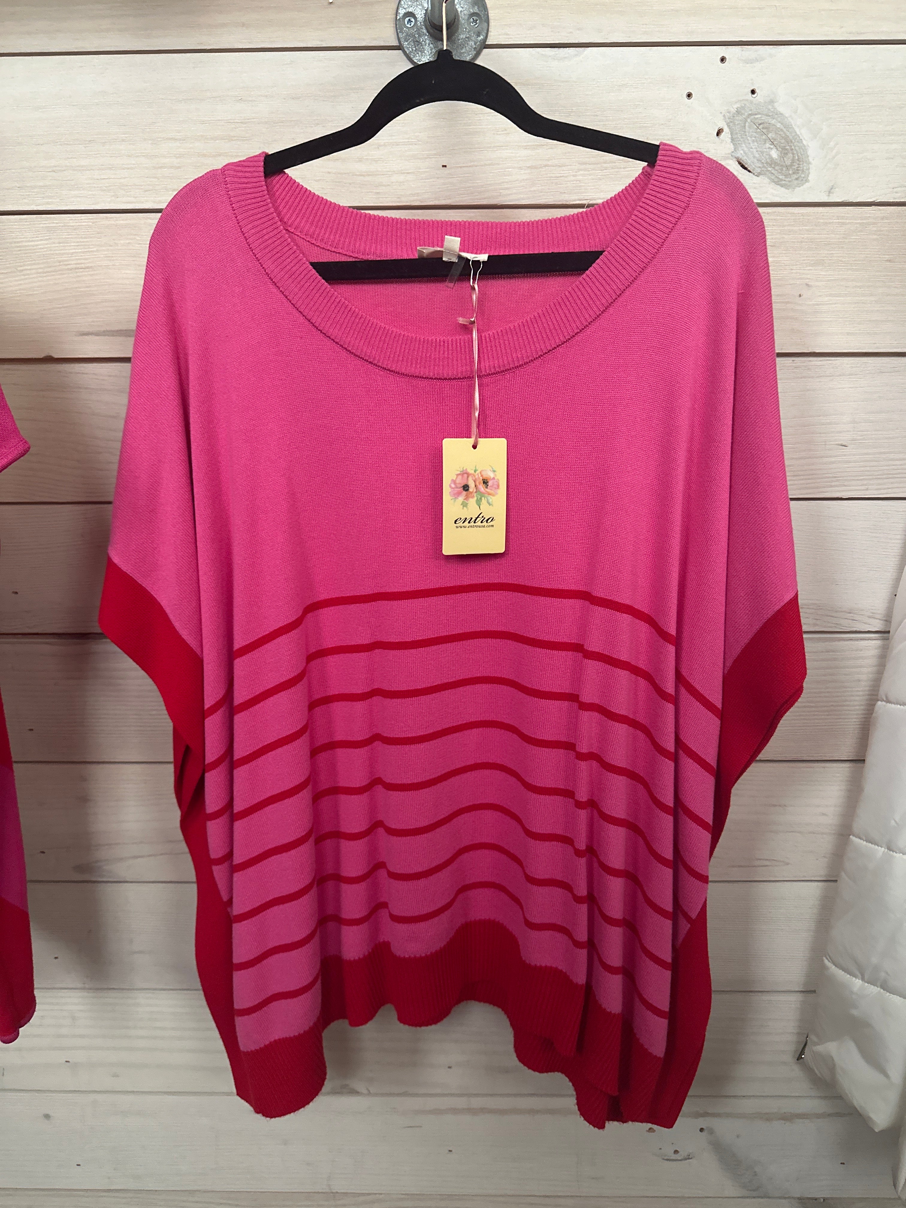 PINK & RED STRIPED SWEATER BLOUSE