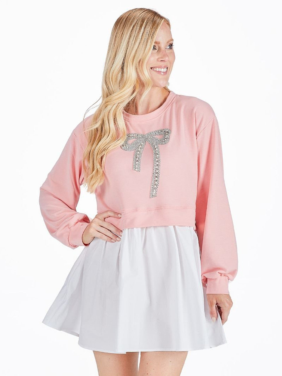 TWYLA BOW PINK SWEATSHIRT DRESS
