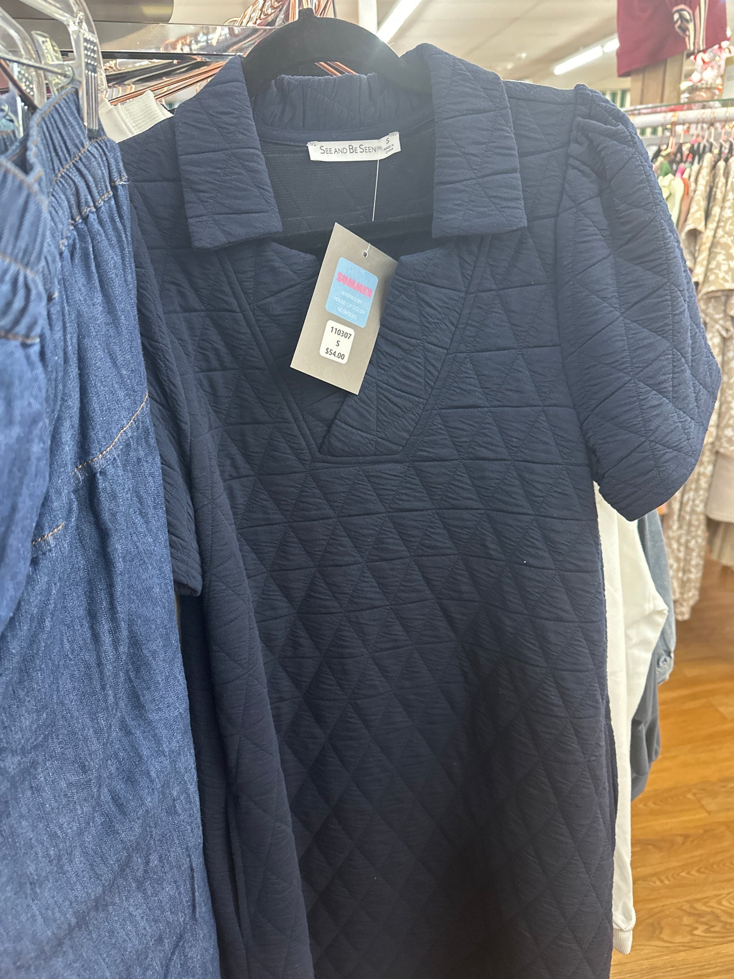 QUILTED DRESS - NAVY - S
