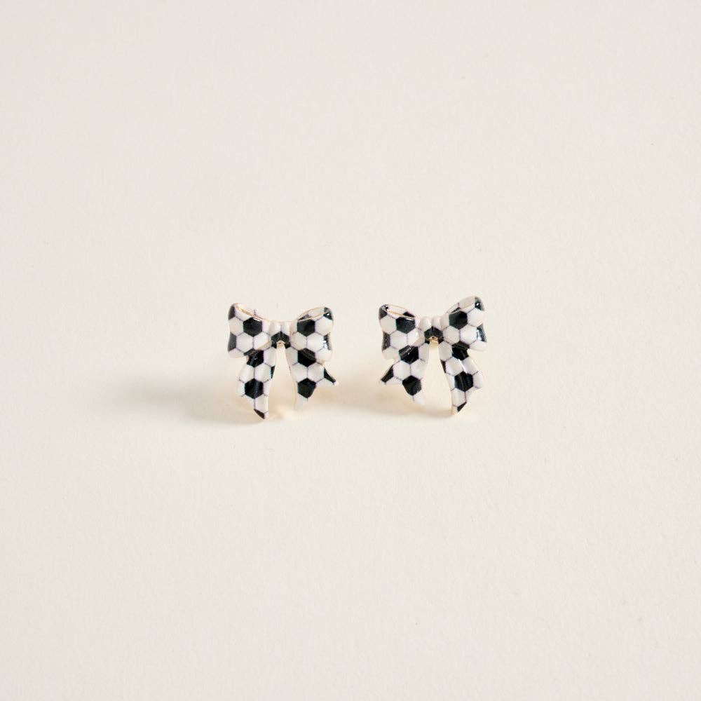 ENAMEL SOCCER BALL PRINT BOW ENAMEL EARRINGS
