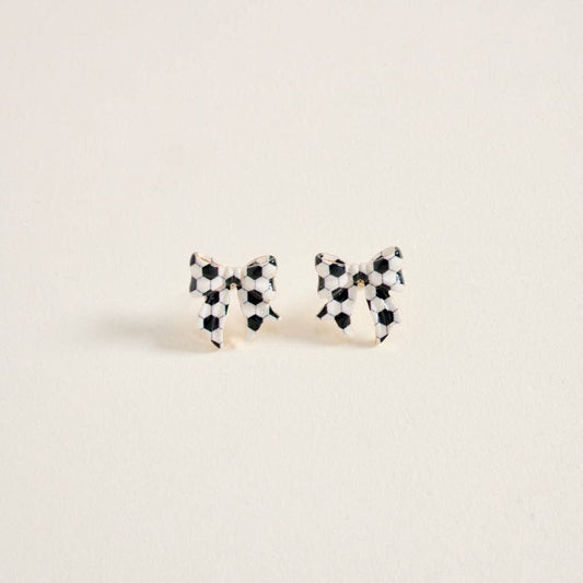 ENAMEL SOCCER BALL PRINT BOW ENAMEL EARRINGS