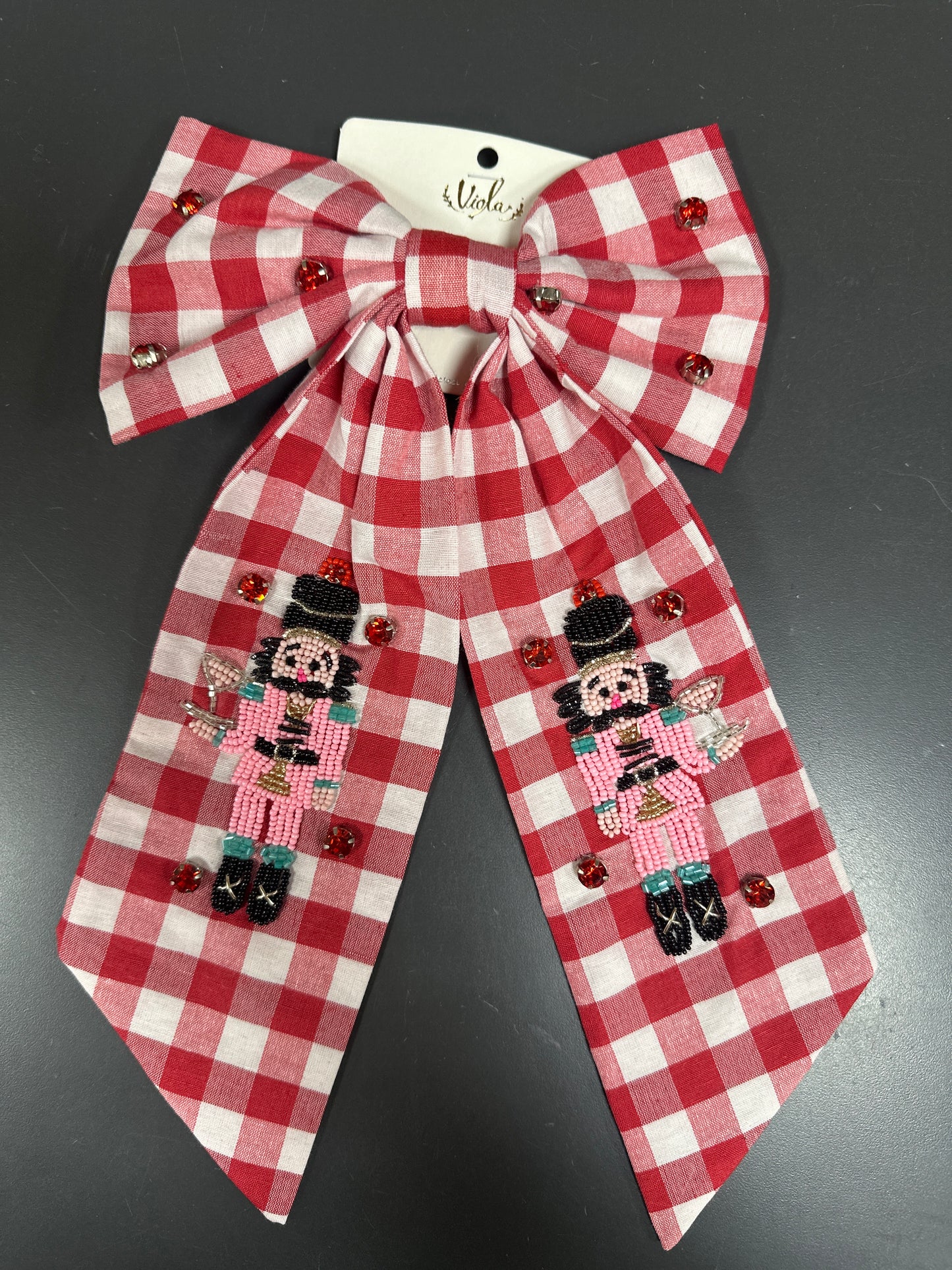 CHECKER NUTCRACKER HAIR BOW - RED