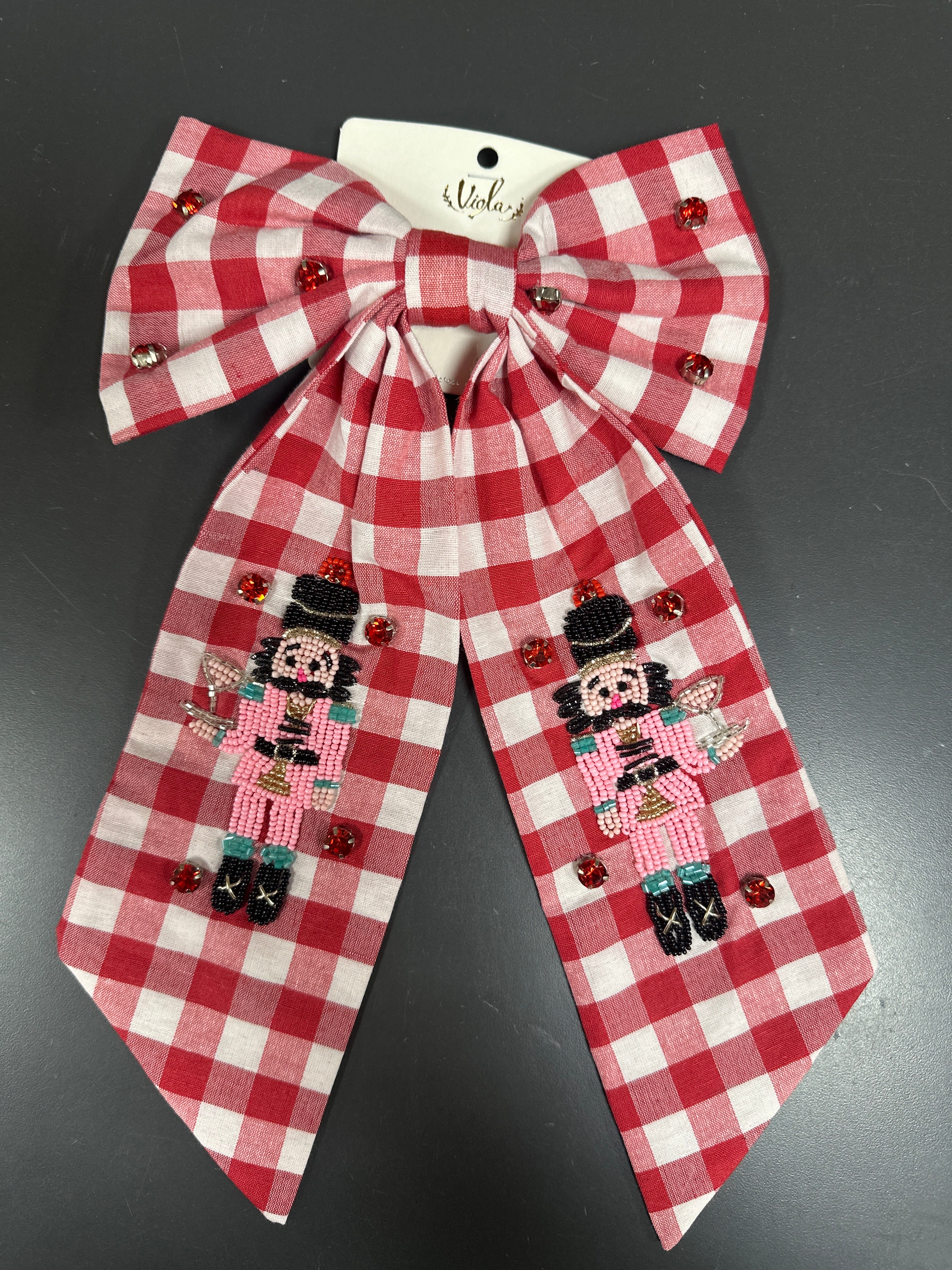CHECKER NUTCRACKER HAIR BOW - RED