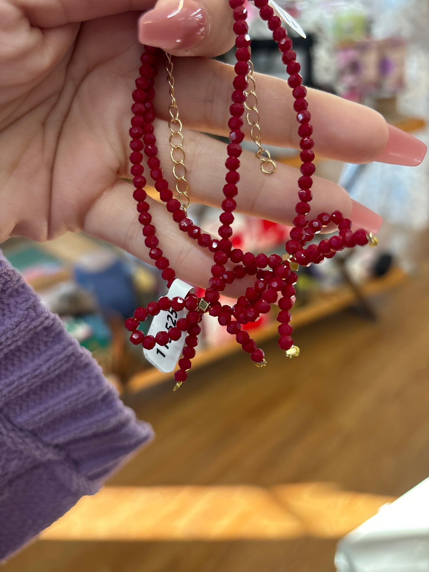 BEADED BRACELET W/BOW - RED