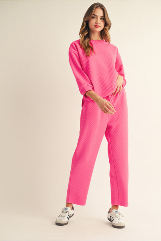 HOT PINK TEXTURED 2PC PANT SET