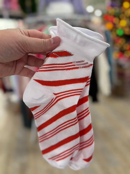 Red & White Peppermint Stripe Socks