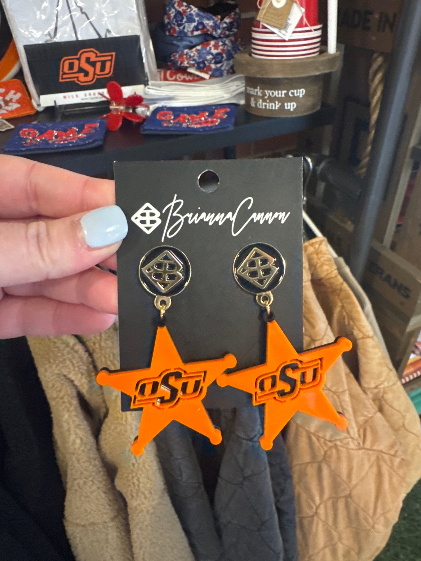 ORANGE AND BLACK OSU STAR EARRINGS
