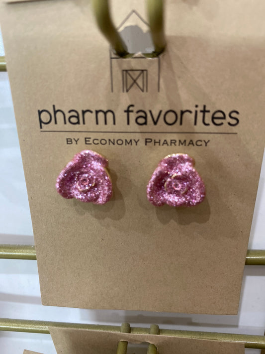 GLITTER ROSE EARRINGS - PINK
