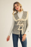 LEOPARD VEST WITH BOW TIE AND EYELET TRIM