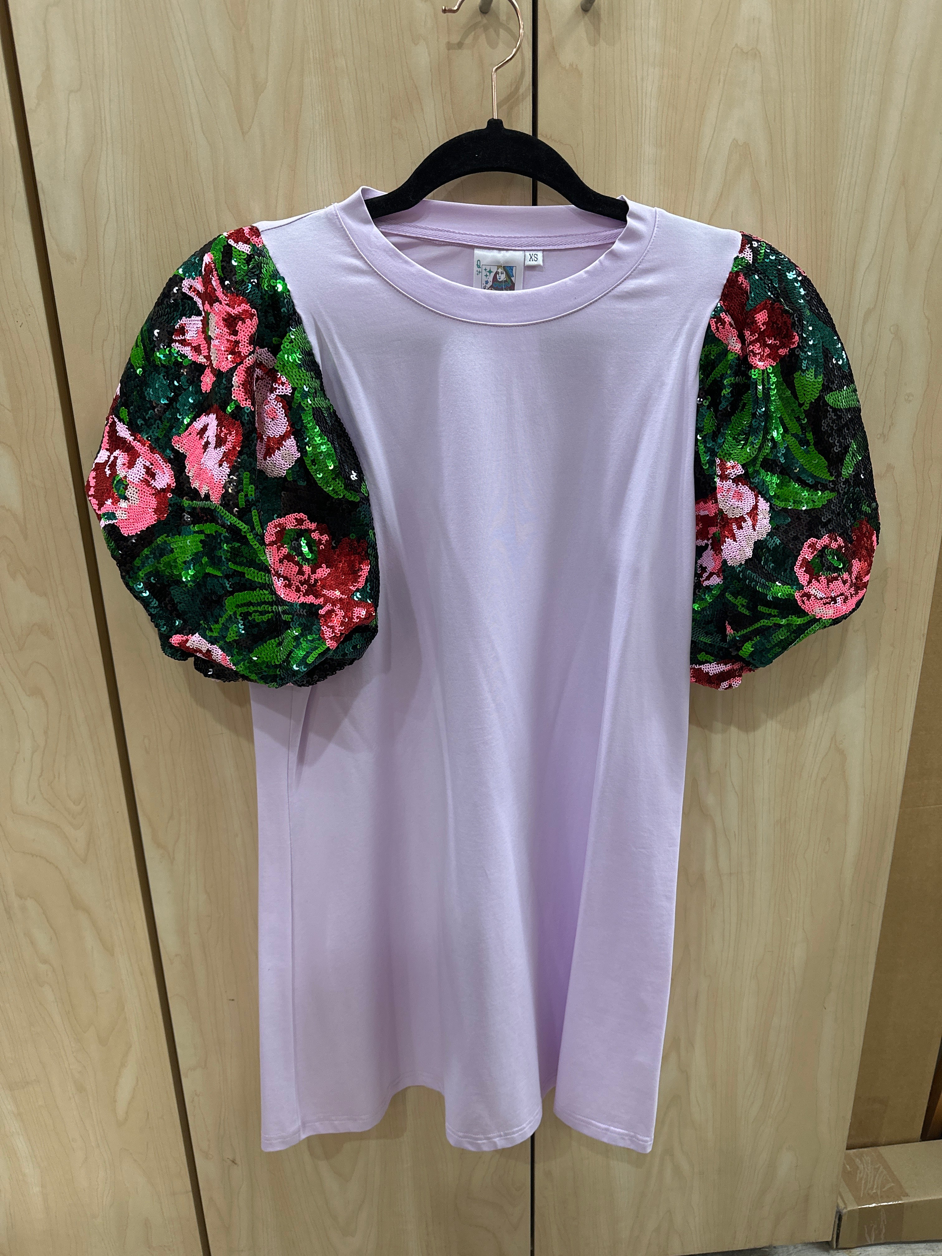 Lilac Sequin Floral Short Sleeve Dress