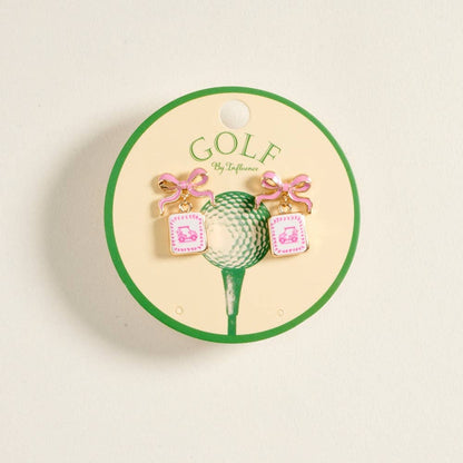 ENAMEL GOLF CART TILE RIBBON POST EARRINGS