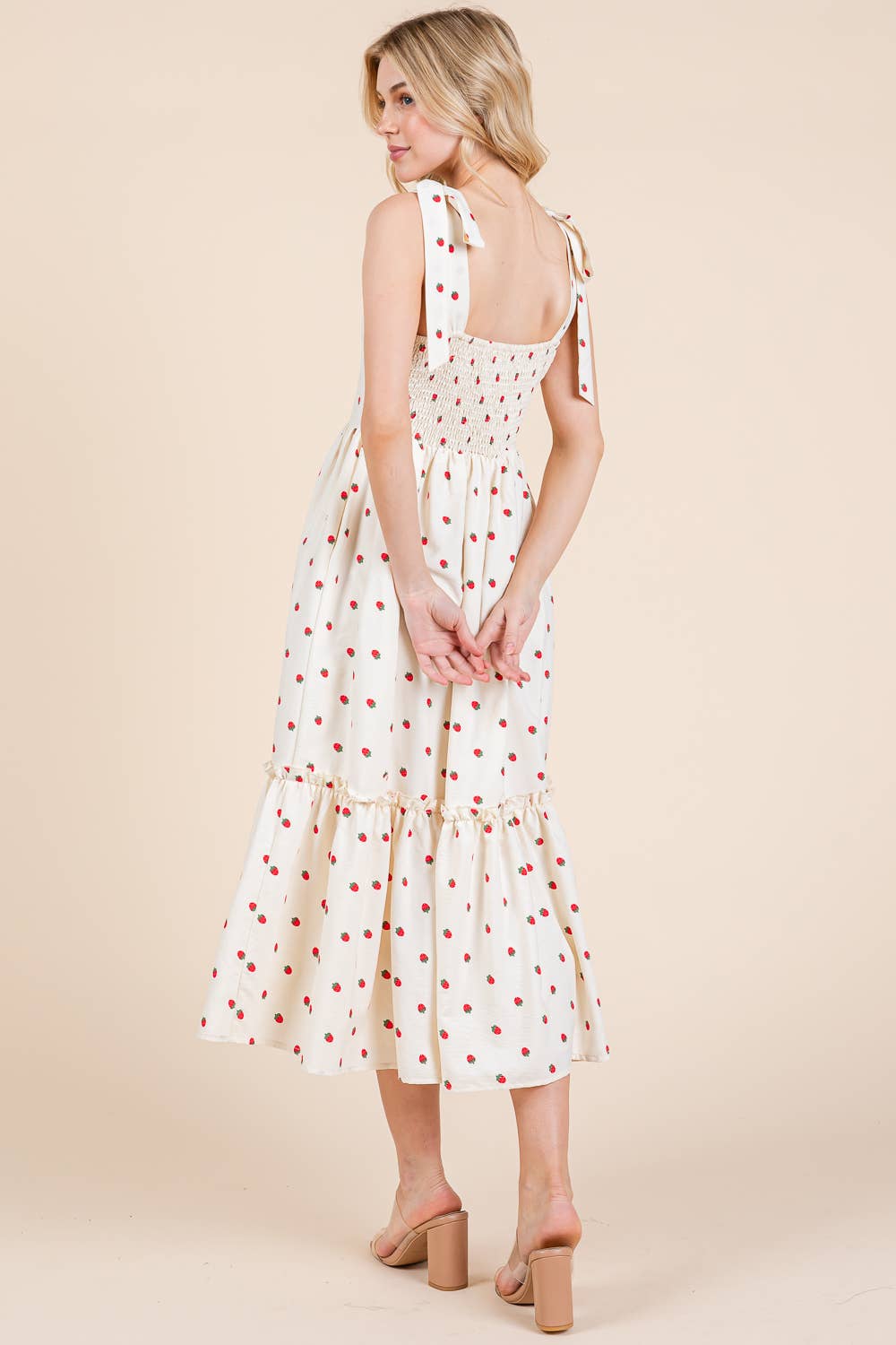 STRAWBERRY TIERED MIDI SUNDRESS