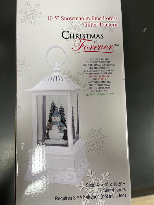 10.5" SNOWMAN IN PINE FOREST GLITTER LANTERN