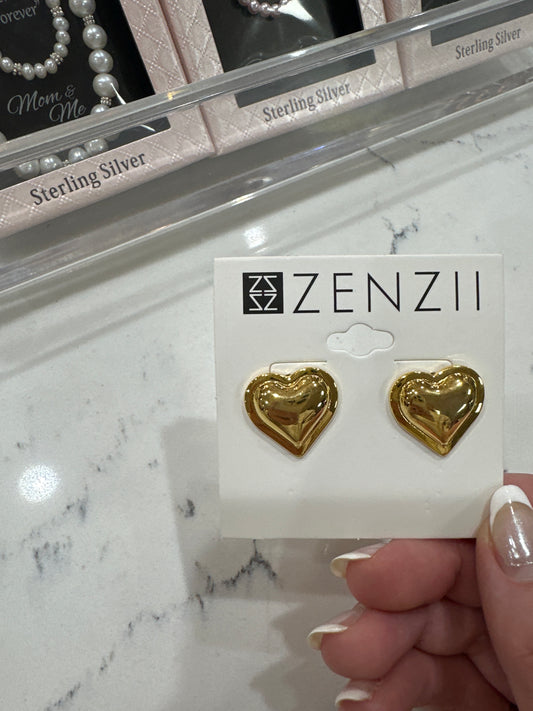 PUFFED HEART STUD EARRINGS- GOLD
